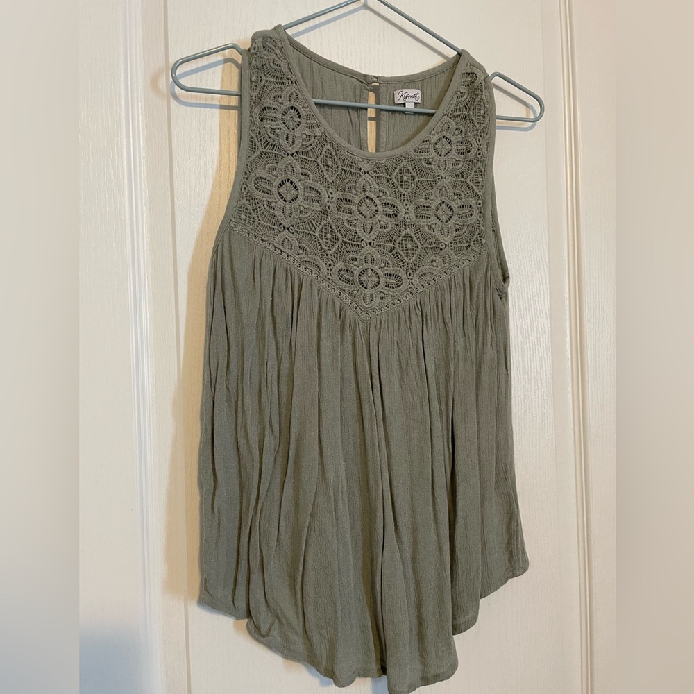 Kismet - Olive Green Sleeveless Highneck Blouse